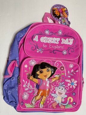 Dora the Explorer Girls medium Pink/Purple Floral Backpack 14”x10” ,New with tag